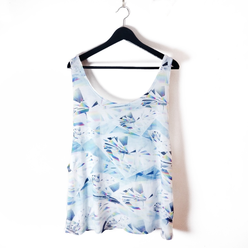FOREVER 21 Holographic Diamond Print Muscle Tee